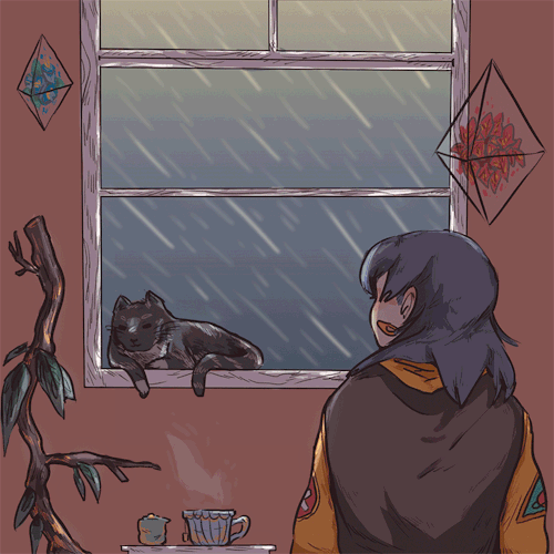 姑娘 下雨 窗外 猫咪 春雨绵绵