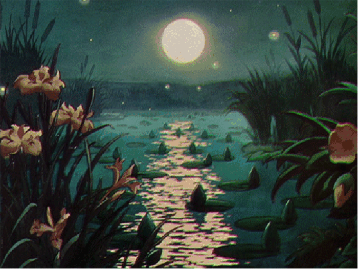 月光 湖水 美景 动漫