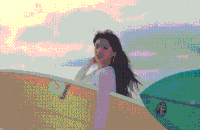 美女 开心 微笑 海边 碧海蓝天 唱歌 清新