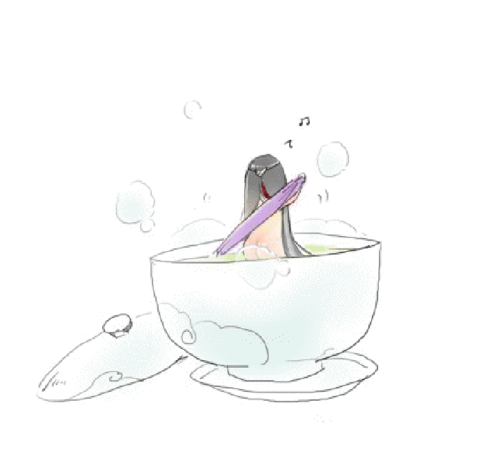 卡通 茶杯 洗澡 搓澡