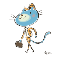 猫 上班 穿衣服 蓝色 走路