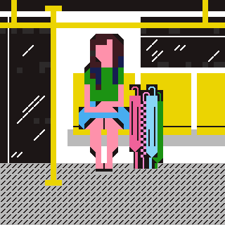 卡通人 雨伞 彩色 地铁