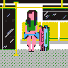 卡通人 雨伞 彩色 地铁
