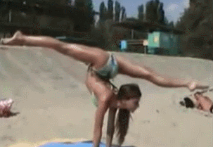 瑜伽 女孩 旋转 沙滩