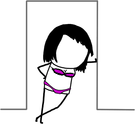 卡通 紫色内衣 扶墙 简笔画