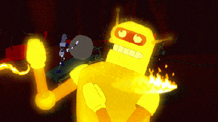 火焰 转圈 机器人 龇牙 黄色