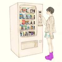女孩 售卖机 东西掉落 插画 买东西