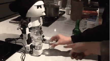 机器人 干杯 酒瓶 白色 手指