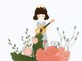 女孩 安静 吉他 花朵