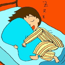 卡通 睡着了 抱着枕头 男孩