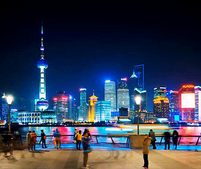 上海 夜景 繁华 人流