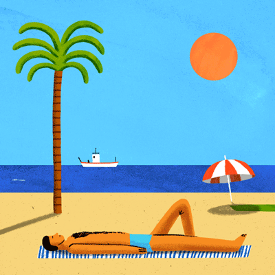 夏天 插画 椰子树 沙滩 海边 太阳 海鸥