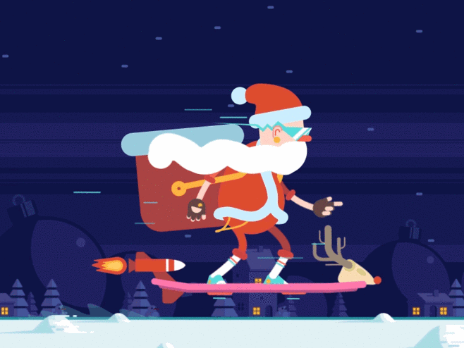 圣诞老人 驯鹿滑板 红帽子