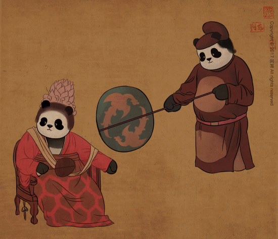 熊猫 古风 扇扇子 动漫