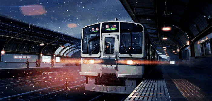 列车 雪花 夜景 车站