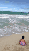 海边 沙滩 跑步 海浪
