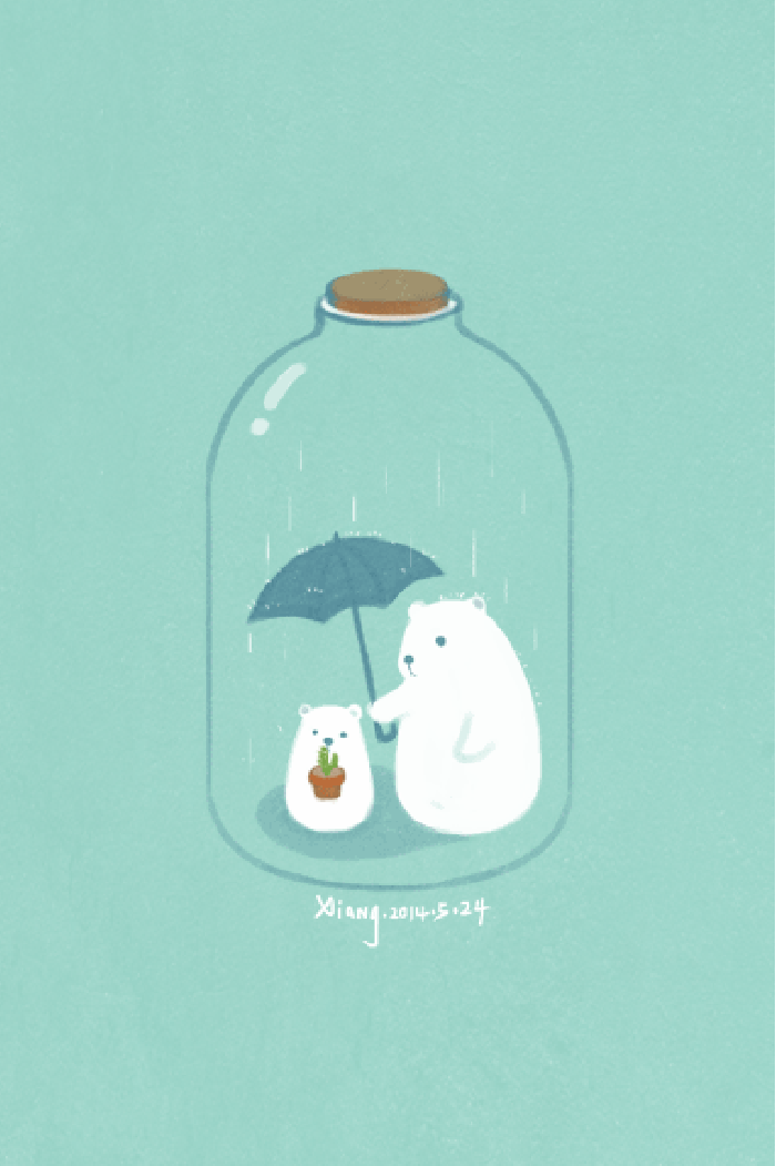 卡通 薄荷绿 瓶子 北极熊 小伞