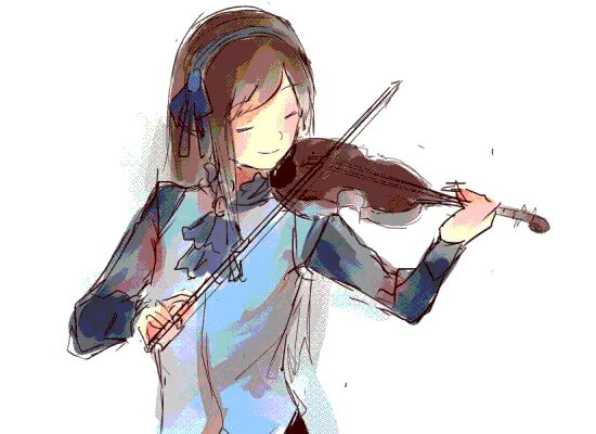 水彩画 拉小提琴 女孩 认真