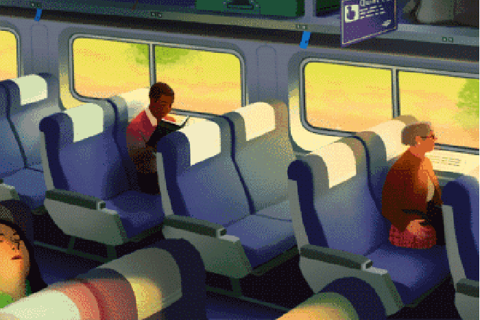 火车 乘客 睡觉 看书 看风景