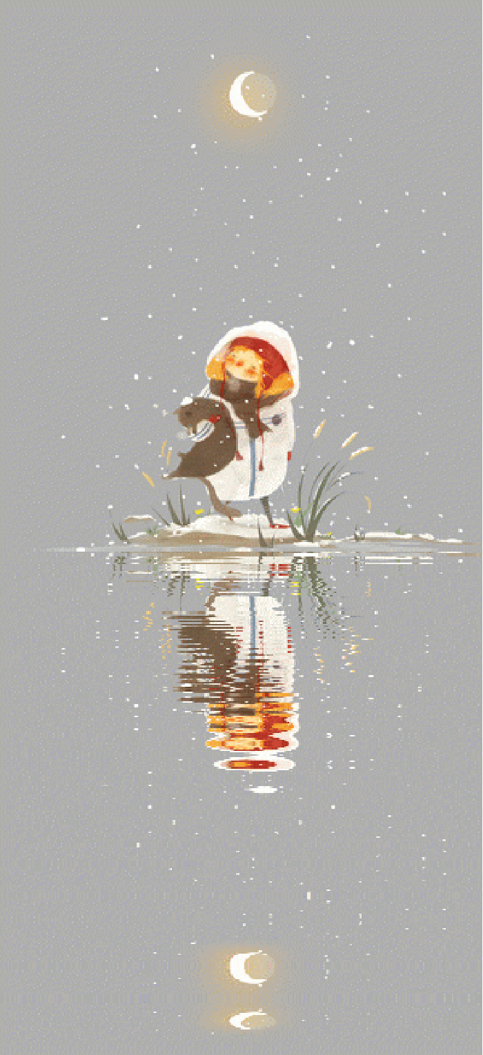 小鸟 水草 池塘 月亮