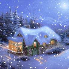 冬夜 下雪了 房屋 景色
