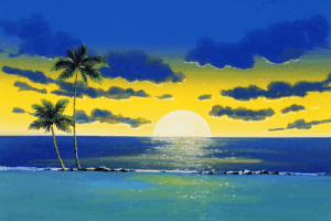 太阳 日出 海面 椰树