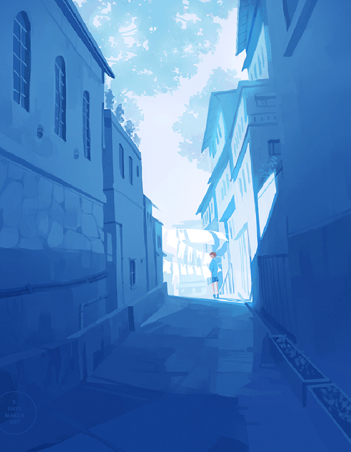 街道 房屋 蓝色 白云