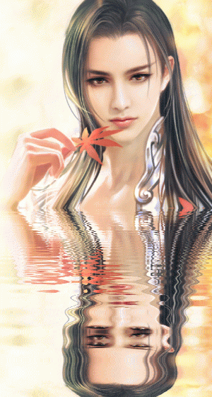 美女 在水中 长发 枫叶