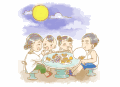 中秋节 一家人 赏月 吃月饼