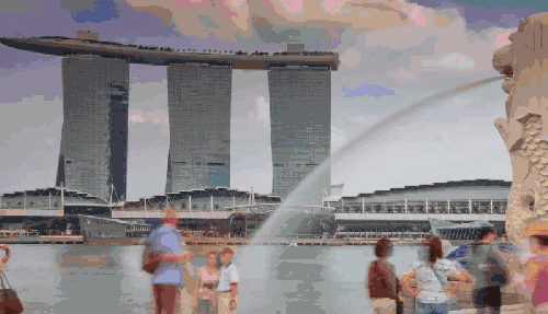 Singapore Singapore2012延时摄影 ZWEIZWEI 喷泉 城市 新加坡 新加坡滨海湾金沙酒店 游客 鱼尾狮公园