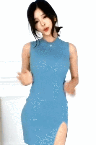 美女 蓝色裙子 性感 跳舞