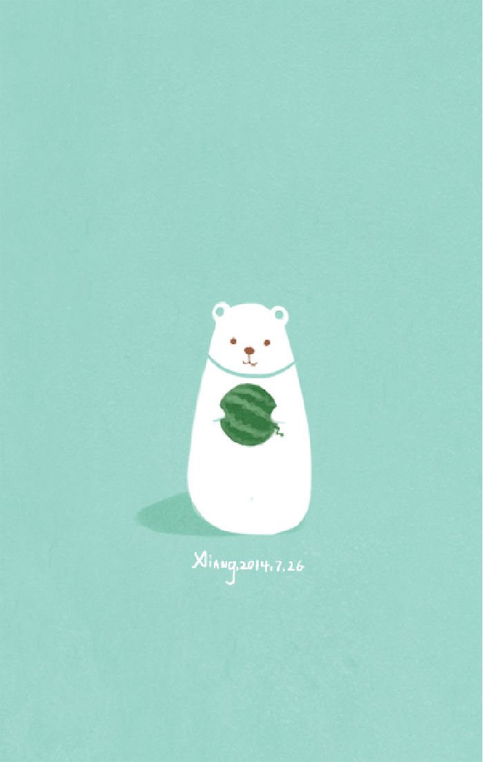卡通 北极熊 吃西瓜 薄荷绿
