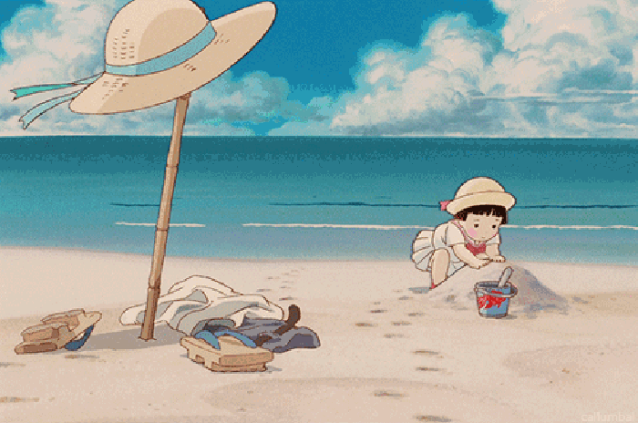 卡通 海边 沙滩 帽子 小女孩