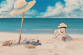 卡通 海边 沙滩 帽子 小女孩