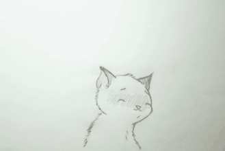 手绘 线稿 黑白 猫 摆头