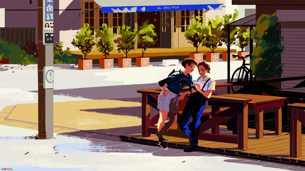 街道 男女 看书 温馨