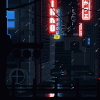 背景 卡通 像素 夜晚 灯光 下雨