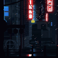 背景 卡通 像素 夜晚 灯光 下雨