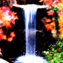 瀑布 流水 红花 美景