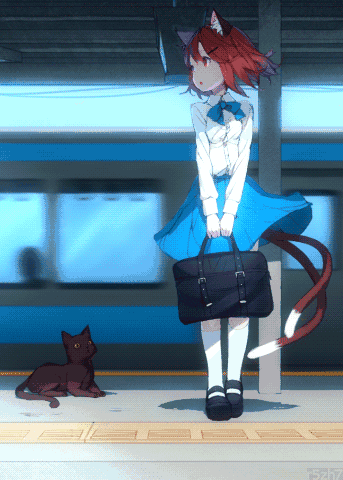 小猫 列车 红头发 黑包