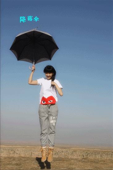 美女 雨伞 齐刘海 降落伞