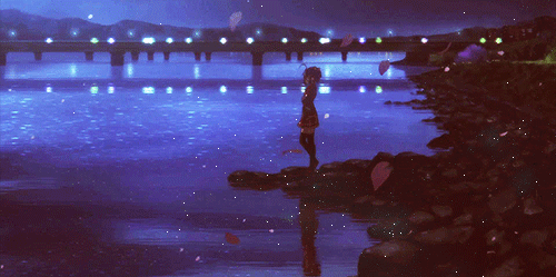 美少女  夜晚  水边  花瓣  大桥  漂亮  美景