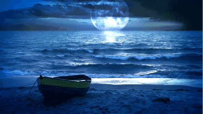 月亮 夜晚 小船 水面