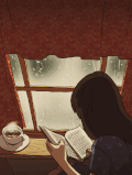 下雨天 床边 咖啡 看书