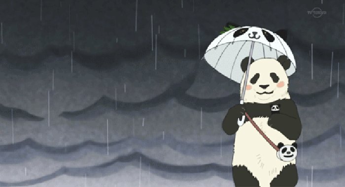 熊猫 阴天 下雨 打伞 可爱