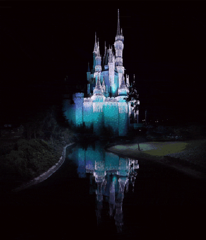 城堡 灯光 黑暗 倒影