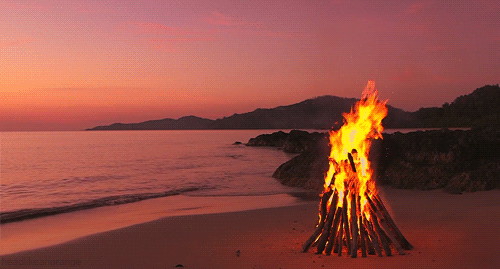 海滩 日落 风景 篝火