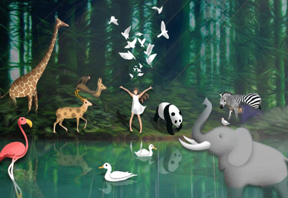 生活gif动态图片,此刻所感和谐动物河流森林大自然动