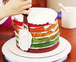 蛋糕 cake food 奶油 涂抹 彩虹色 夹心 半成品