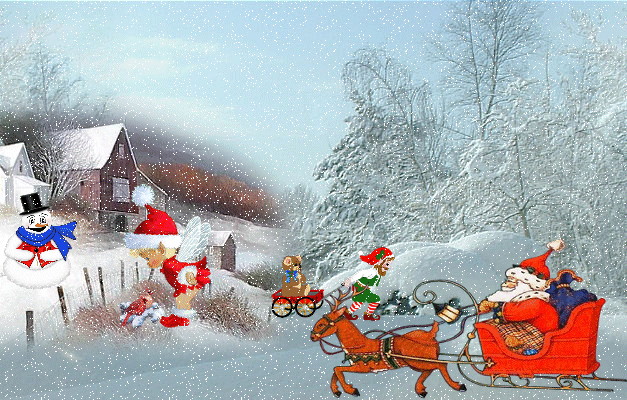 圣诞快乐 圣诞节 圣诞老人 雪橇 麋鹿 滑雪 飘雪 白雪皑皑